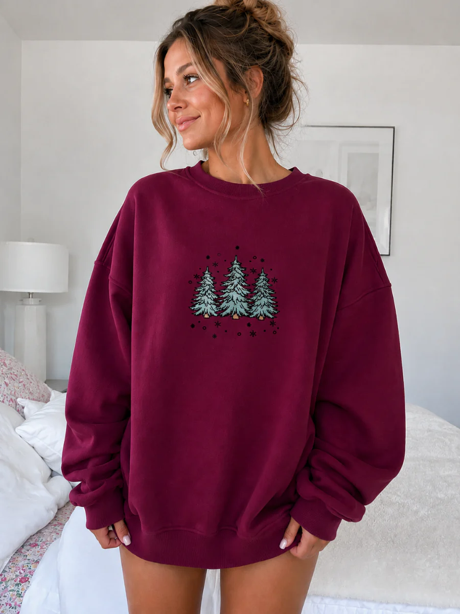 Sparkling Christmas Tree Embroidered Crewneck Sweatshirts - Image 15