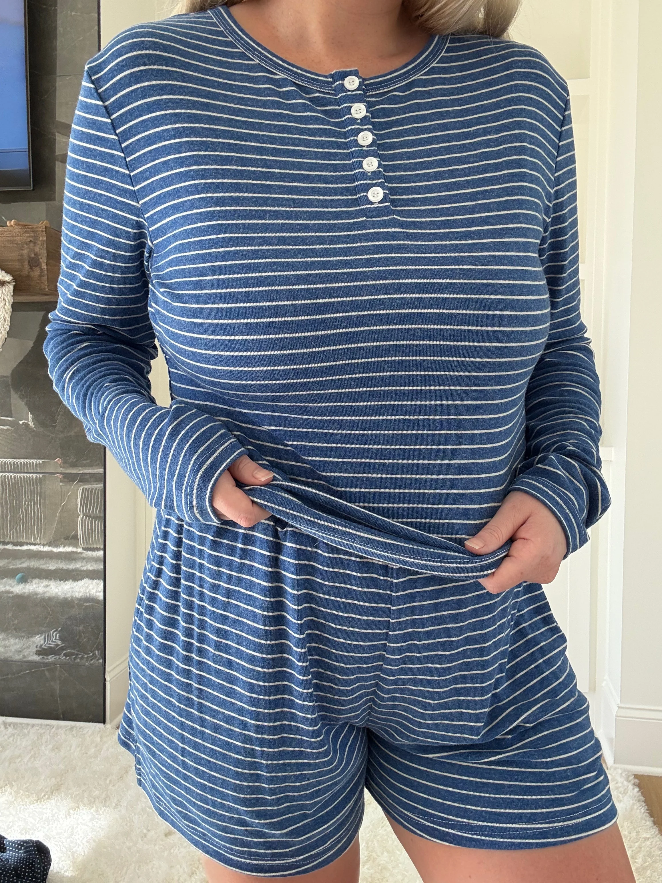 Striped Soft Button Loungewear Shorts - Image 8